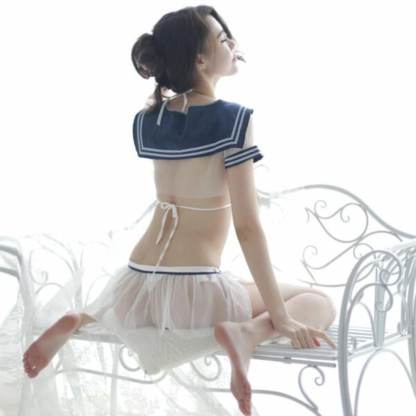 女神新衣＊藍罩杯藍線條透明網美水手學生服：圖片 3